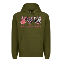 Army Green Peace Love French Bulldog Premium Hoodie - Jasminsmagicworld
