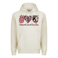 Oatmeal Heather Peace Love French Bulldog Premium Hoodie - Jasminsmagicworld