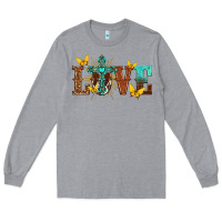 Heather Grey love with cross Long Sleeve Tee - texasbilliewilder