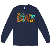 Navy love with cross Long Sleeve Tee - texasbilliewilder