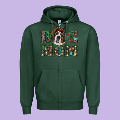 Christmas St. Bernard Dog Mom Zipper Hoodie Designed By Ranaportraitstore