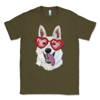 Army Green white shepherd with love glasses Classic Tee - RanaPortraitStore