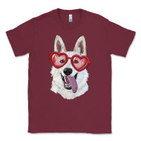Burgundy white shepherd with love glasses Classic Tee - RanaPortraitStore