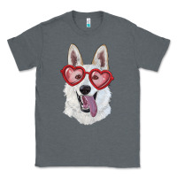 Charcoal Heather white shepherd with love glasses Classic Tee - RanaPortraitStore