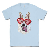 Dusty Blue white shepherd with love glasses Classic Tee - RanaPortraitStore