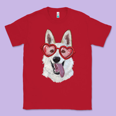 Classic Tee white shepherd with love glasses