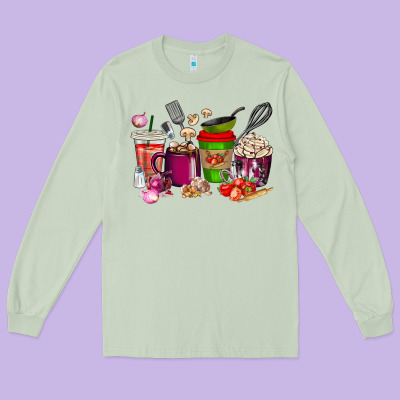 Long Sleeve Tee lunch lady coffee cups