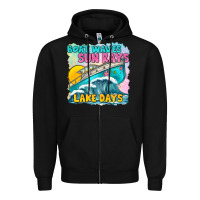 Black boat waves sun rays lake days Zipper Hoodie - texasbilliewilder