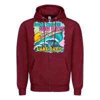 Burgundy boat waves sun rays lake days Zipper Hoodie - texasbilliewilder