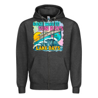 Charcoal Heather boat waves sun rays lake days Zipper Hoodie - texasbilliewilder