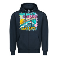 Navy boat waves sun rays lake days Zipper Hoodie - texasbilliewilder