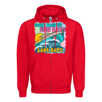 Red boat waves sun rays lake days Zipper Hoodie - texasbilliewilder