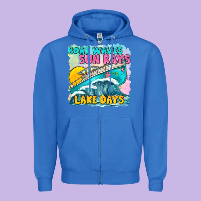 Boat Waves Sun Rays Lake Days Zipper Hoodie Designed By Texasbilliewilder