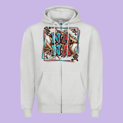 Baseball Nana With Leopard Zipper Hoodie Designed By Zillion Design Studio
