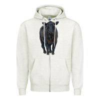 Oatmeal Heather black angus cattle Zipper Hoodie - RanaPortraitStore