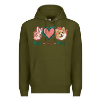 Army Green Peace Love Corgi Premium Hoodie - Jasminsmagicworld