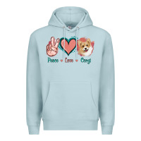 Blue Mist Peace Love Corgi Premium Hoodie - Jasminsmagicworld