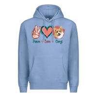Colony Blue Peace Love Corgi Premium Hoodie - Jasminsmagicworld