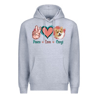Heather Grey Peace Love Corgi Premium Hoodie - Jasminsmagicworld