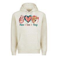 Oatmeal Heather Peace Love Corgi Premium Hoodie - Jasminsmagicworld