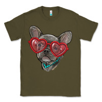 Army Green french bulldog with love glasses Classic Tee - RanaPortraitStore