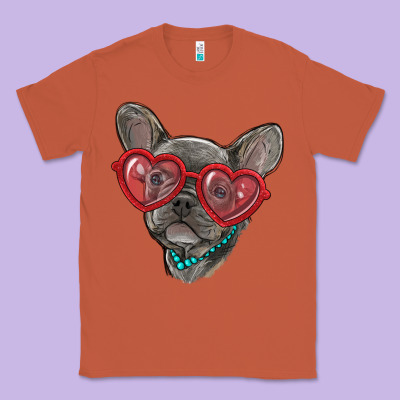 Classic Tee french bulldog with love glasses