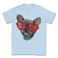 Dusty Blue french bulldog with love glasses Classic Tee - RanaPortraitStore