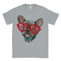 Heather Grey french bulldog with love glasses Classic Tee - RanaPortraitStore