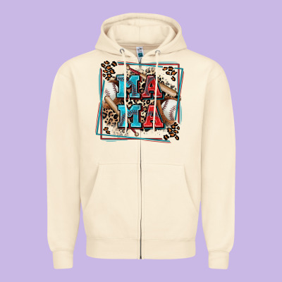 Baseball Mama With Leopard Zipper Hoodie Designed By Zillion Design Studio