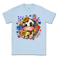 Dusty Blue cute cow fourth of july Classic Tee - texasbilliewilder