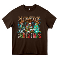 Chocolate Brown Howdy Christmas Heavy Core Tee - CowhideDigitalArt