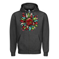 Charcoal Heather Cherry sunflower Zipper Hoodie - texasbilliewilder
