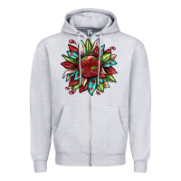 Heather Grey Cherry sunflower Zipper Hoodie - texasbilliewilder