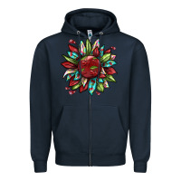 Navy Cherry sunflower Zipper Hoodie - texasbilliewilder