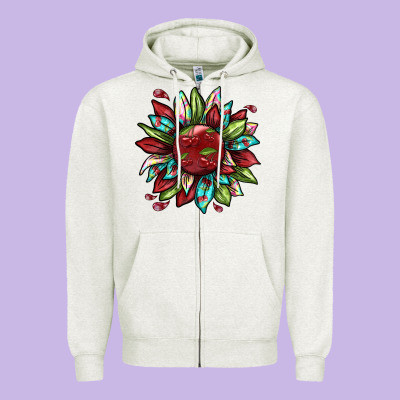 Cherry Sunflower Zipper Hoodie Designed By Texasbilliewilder