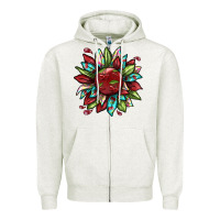 Oatmeal Heather Cherry sunflower Zipper Hoodie - texasbilliewilder