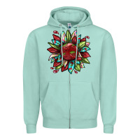 Seafoam Cherry sunflower Zipper Hoodie - texasbilliewilder