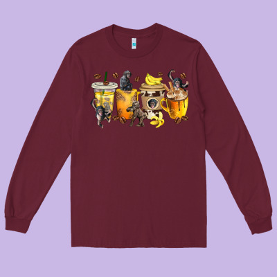 Long Sleeve Tee monkey coffee cups