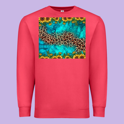 Leopard Turquoise Sunflower Premium Sweatshirt Designed By Jahusdesignshop
