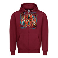 Burgundy American football mama with leopard Zipper Hoodie - Zillion Design Studio