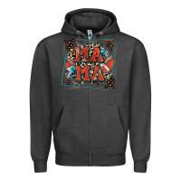 Charcoal Heather American football mama with leopard Zipper Hoodie - Zillion Design Studio