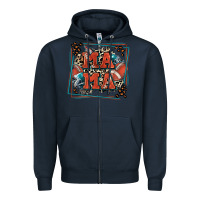 Navy American football mama with leopard Zipper Hoodie - Zillion Design Studio