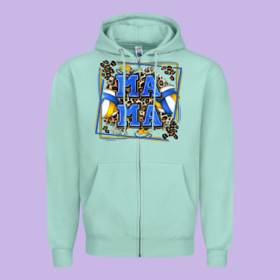 Volleyball Mama With Leopard Zipper Hoodie Designed By Zillion Design Studio