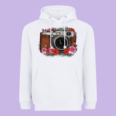 Rose Grey Leopard Vintage Camera Heavyweight Hoodie Designed By Fadigitalartstudio