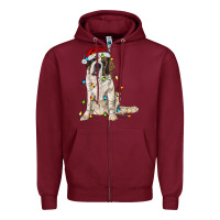 Burgundy saint bernard with christmas lights Zipper Hoodie - RanaPortraitStore