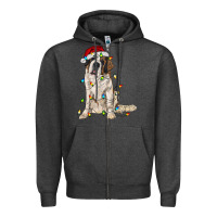 Charcoal Heather saint bernard with christmas lights Zipper Hoodie - RanaPortraitStore