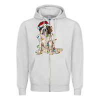 Dove Grey saint bernard with christmas lights Zipper Hoodie - RanaPortraitStore