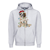 Heather Grey saint bernard with christmas lights Zipper Hoodie - RanaPortraitStore