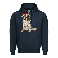 Navy saint bernard with christmas lights Zipper Hoodie - RanaPortraitStore