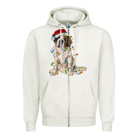 Oatmeal Heather saint bernard with christmas lights Zipper Hoodie - RanaPortraitStore